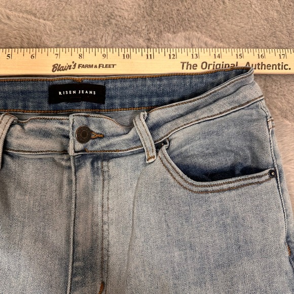 Risen Jeans Womens 13/31 Light Wash Wide Leg Cropped High Rise Stretch Denim - Picture 6 of 7